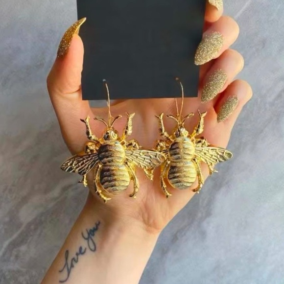 Anthropologie Gold Bee Statement Earrings - Picture 1 of 15